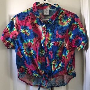 Grateful Dead collared button up crop top large
